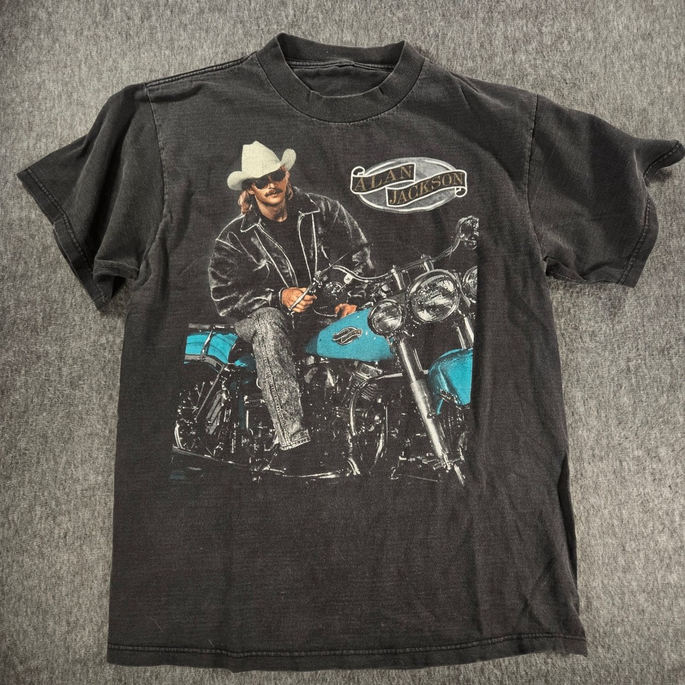 Vintage 90s Alan Jackson Harley-Davidson Tour Shirt Mens M Black Country Music